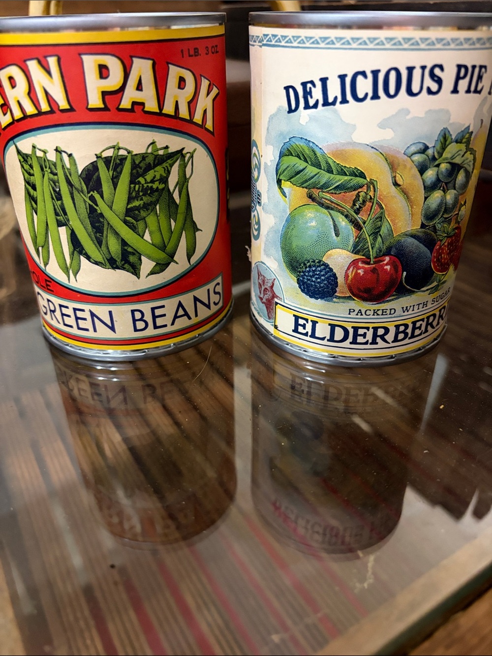 Vintage Style Green Beans & Elderberry Can Set - Colorful Labels